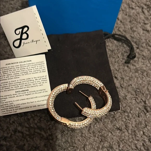 Joan Boyce Rose Gold Hoop Earrings with Crystals - Picture 6 of 10